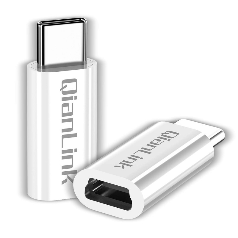 Mini USB to C Adapter, (2-Pack) Female C Male White