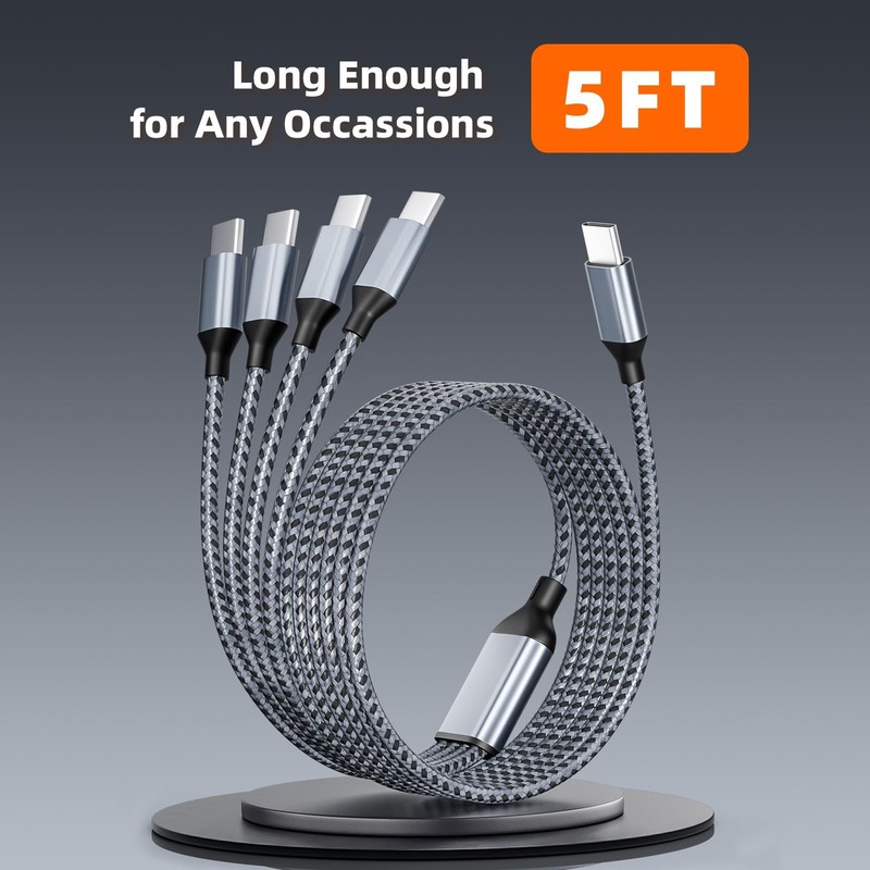 USB C Cable, C Splitter Multi Charging 4 in 1 4C-IN-1, Grey+Black gallery