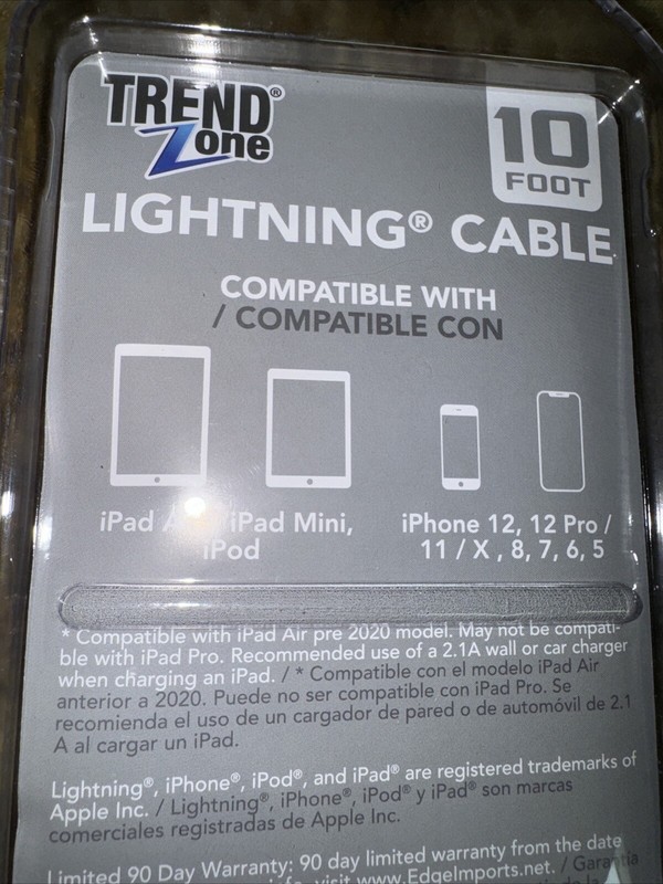 Trend Zone 10 Ft Fast Charge USB Cable For iPhone, iPad, iPod And iPad Air NWT gallery