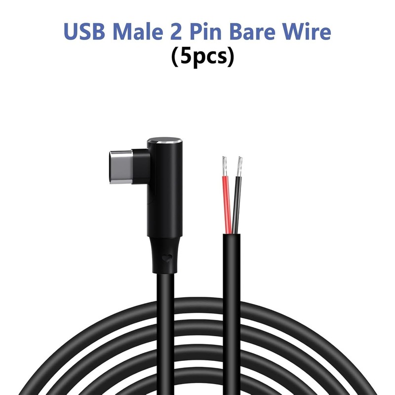 USB C Pigtail - USB C to 2 Pin Bare Wire Open End Power Cable, 90 Degree Righ... gallery