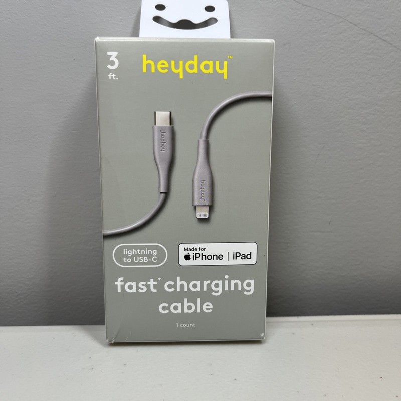 3’ heyday Lighting to USB-C Round Cable Gray