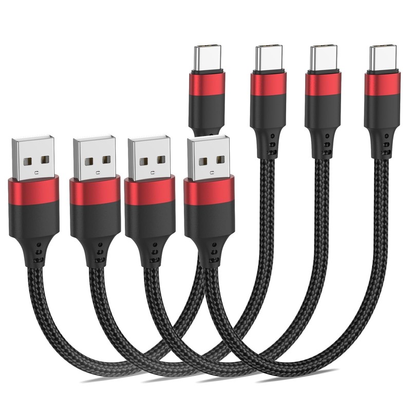 6 inch USB C Cable, Short to C Cable 4 Pack Braided 0.5ft, Black