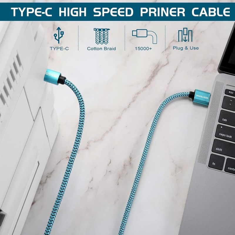 10ft High Speed USB C Printer Cable - Nylon Braided for Durability & Efficiency gallery