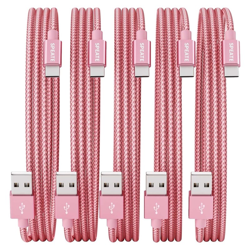 5-Pack USB C Cable Set 3/6/10FT Fast Charging Nylon Pink for Phone, iPad, Gal... gallery