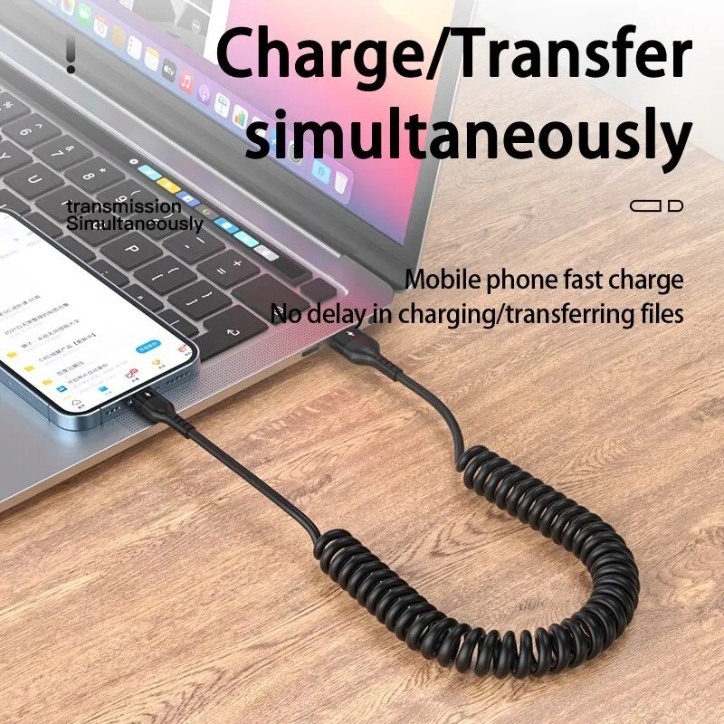 1 Cable 2m USB To USB C Spring 66W 5A Telescopic Fast Charging (Foreign Shipping gallery