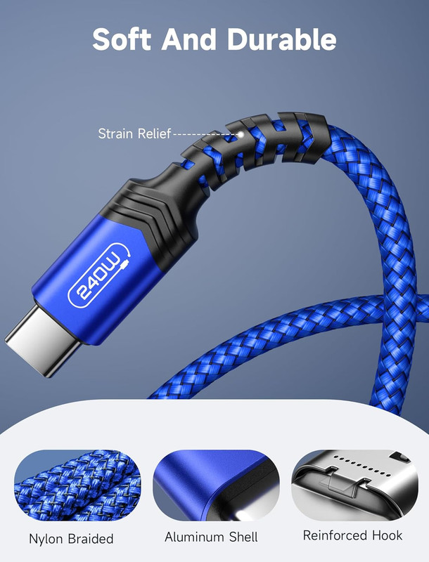 240W USB C to USB C Cable 10FT Fast Charging Cord for MacBook iPad Galaxy Pixel gallery
