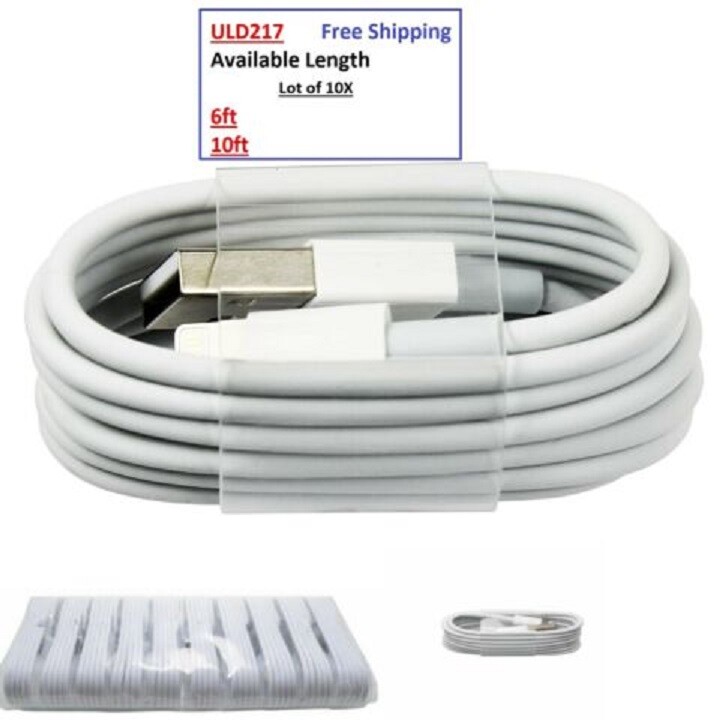 Lot of 10 White USB Data Cable For iPhone 5 5s 5c 6 6s 6 Plus 6s Plus USA Seller
