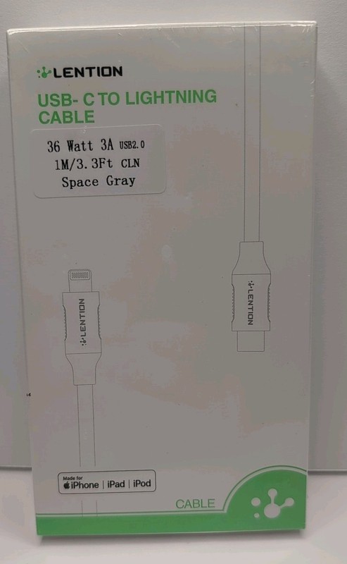 LENTION USB-C to Lighting Space Gray 3.3 Ft iPhone Charging Cable