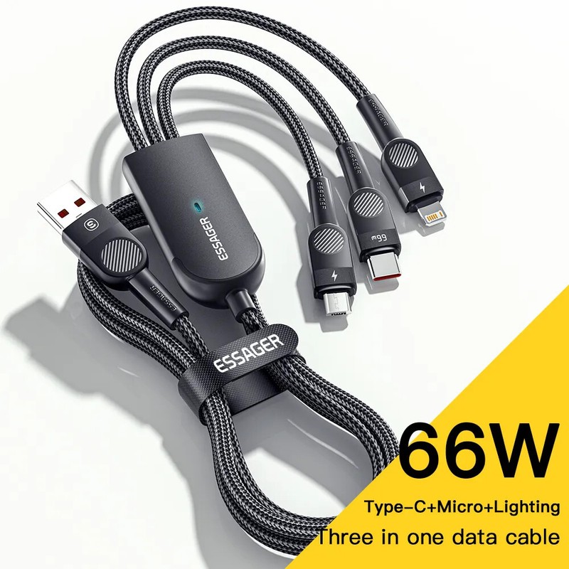 66W 3 in 1 USB C Cable Micro USB Type C Fast Charger Data Cord For iPhone 14 13 gallery