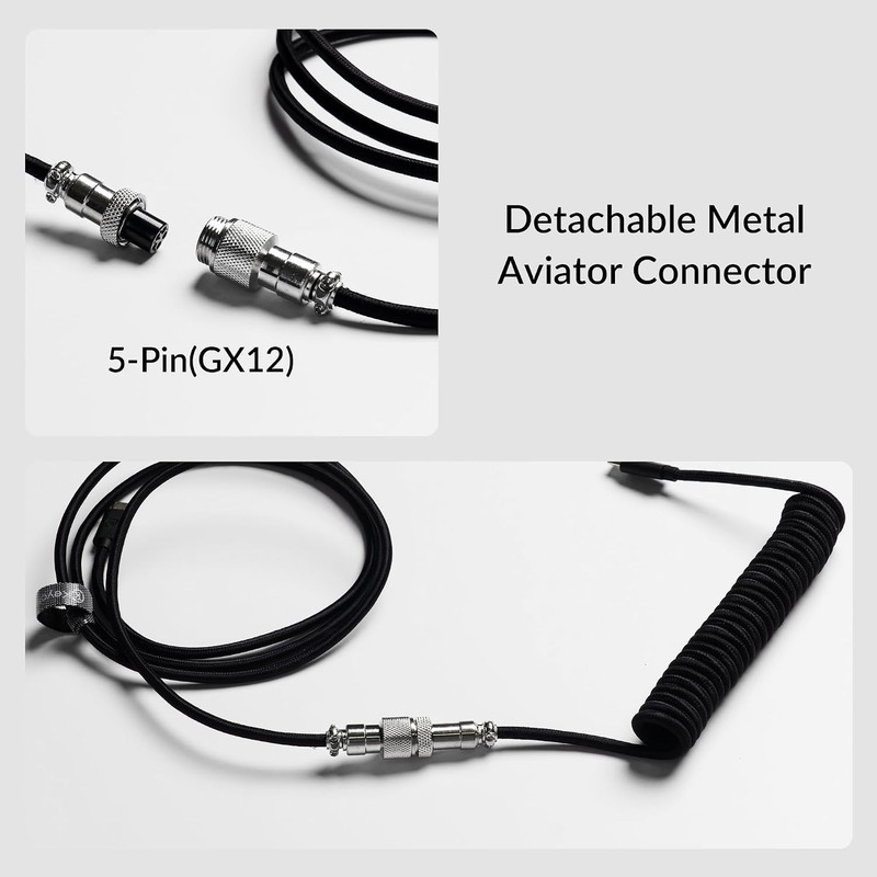 Coiled USB-C Cable with 5-Pin Aviator Connector Braided 8KHz Mechanical Keyboard gallery