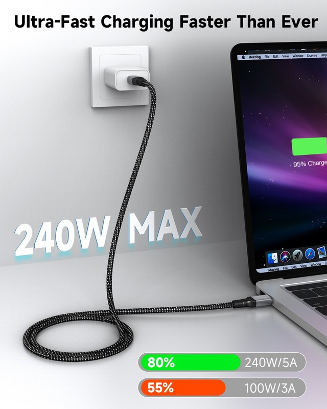 USB 4 Cable 40Gbps 5FT 240W 8K@60Hz HDR Video USB C to C Cord for MacBook SSD gallery
