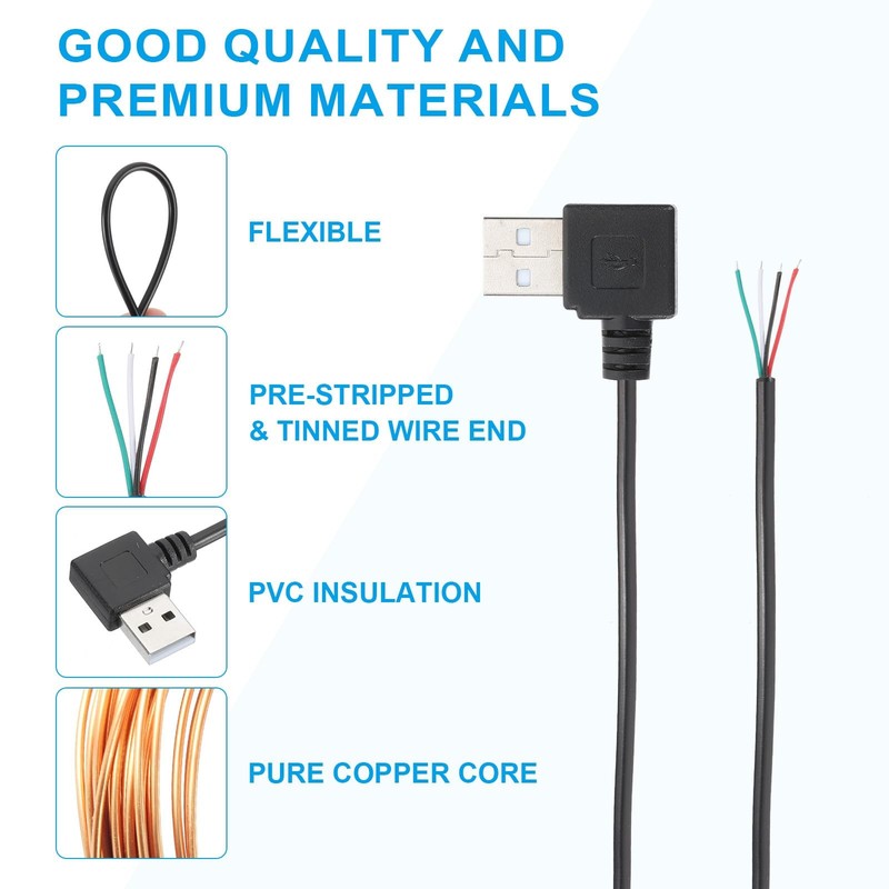 6.56Ft USB 2.0 to 4 Pin Bare Wire Pigtail Cable, 3pcs 28AWG Data Power Cords ... gallery