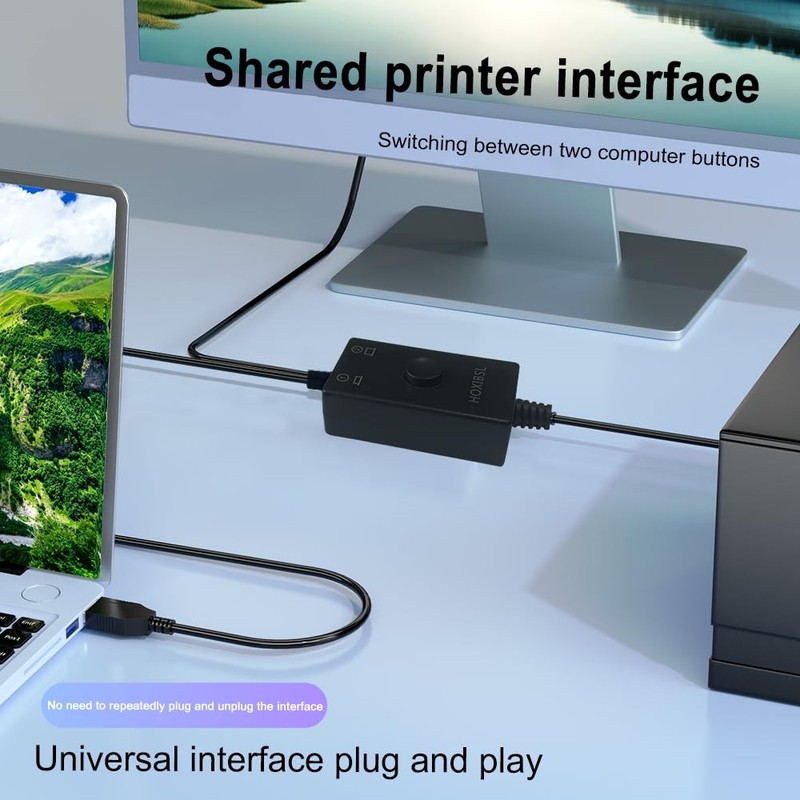 Printer Cable Splitter 2 in 1 Out,Prlnter Splitter for Two Computers,Suitable... gallery
