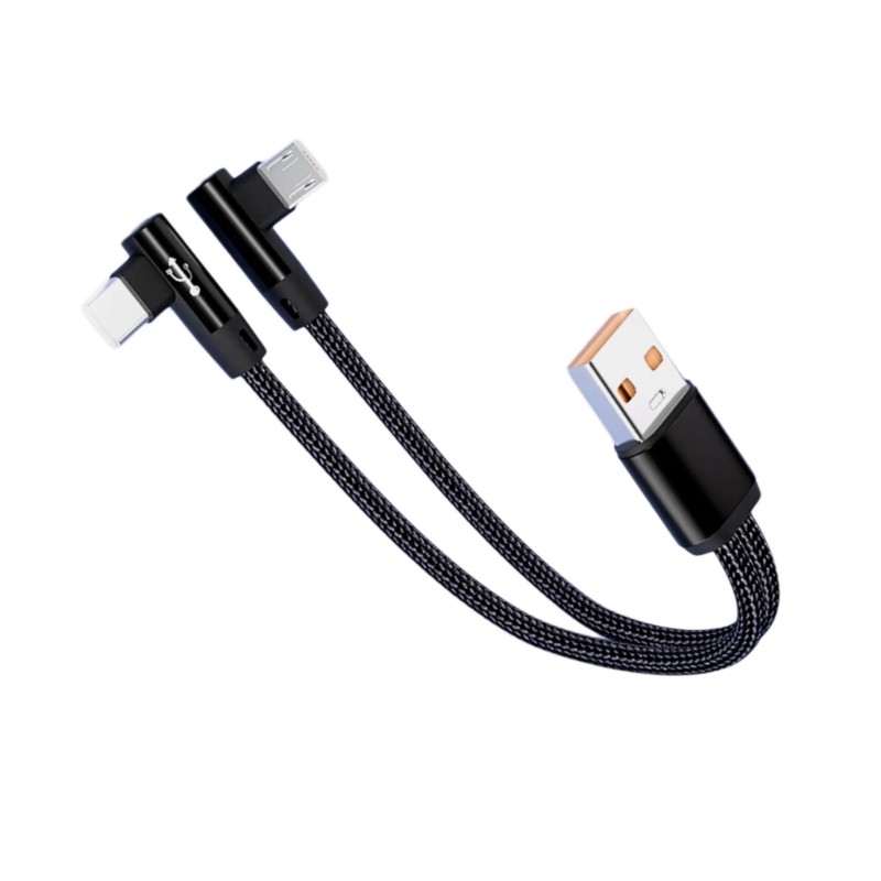 Y Shaped USB to Type C Fast Charging Cable 5A Power Delivery Angled Double Port