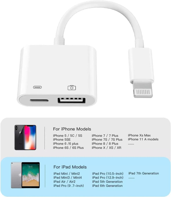 Transfer Pics,Video,Files,ect-Fits iPhone/iPad USB Camera Adapter gallery