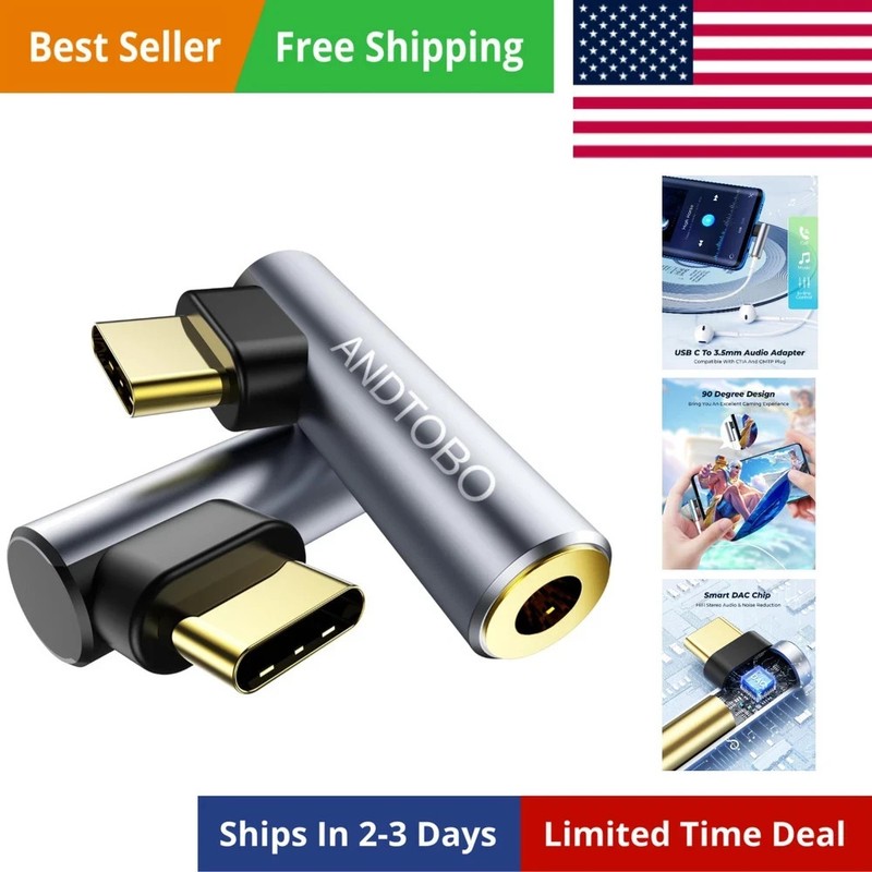 USB C to 3.5mm Headphone Adapter Right Angle DAC Stereo AUX Type-C Dongle HiFi