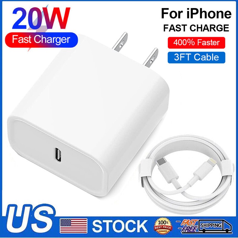 20W PD Wall Charger Adapter USB-C Charging Cord For Apple iPhone 14 13 12 11 X