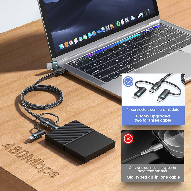 PD 60W USB C Multi Fast Charging Cable Nylon Braided Cord 5-In-1 3A USB/C to Typ gallery
