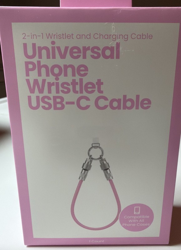 2 In 1 Universal Phone Wristlet & Charging Cable USB-C NEW – Pink