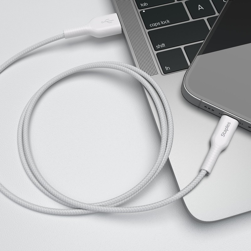 Staples TECH USB‑A to USB‑C Charging Cable – 6.5 ft., Fast White gallery