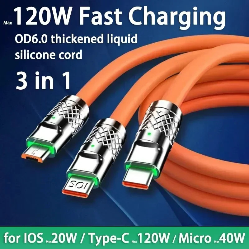 3 in 1 Fast Charging Cable Phone Charger Cord for Mobile Phone Type C Micro USB gallery