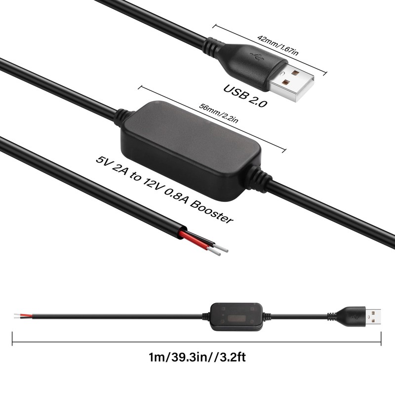 SinLoon DC boost cable 20AWG USB 5V to 12V boost converter, USB2.0 male to ba... gallery