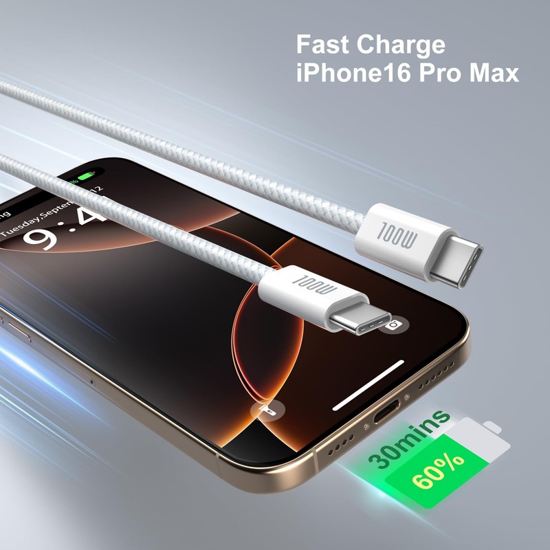 100W USB C to USB C Cable, Fast Charging Cord for MacBook Pro/Air Charger 20V... gallery