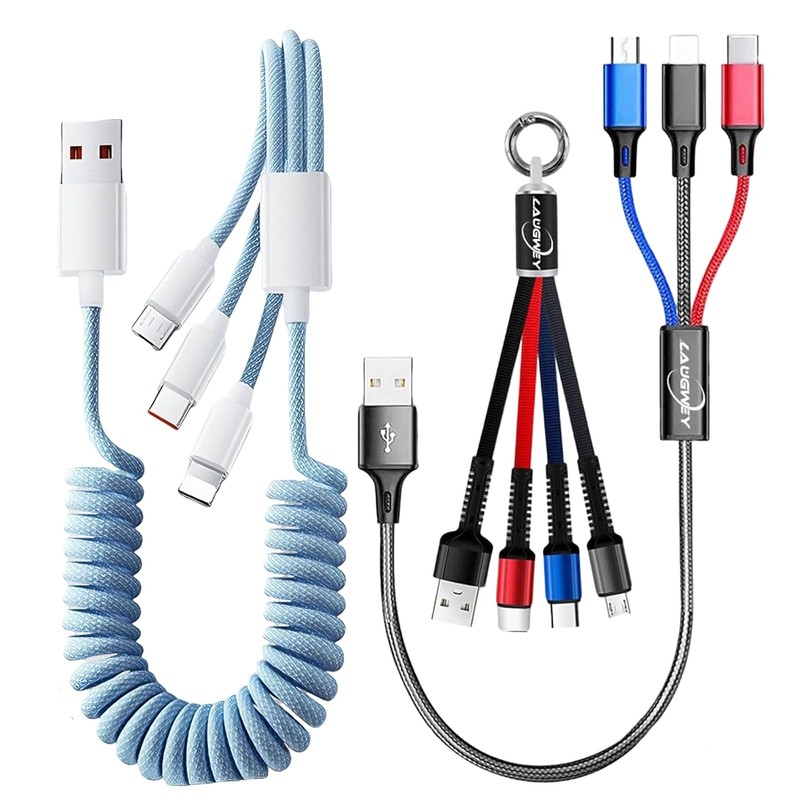 3 PCS Multifunction USB Charger Cable Set 3 In 1 Nylon Braided Charging Cord