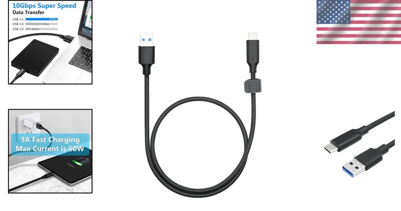 10Gbps USB C to USB A Cable 1.5FT - 60W Fast Charging & High-Speed Data Transfer gallery