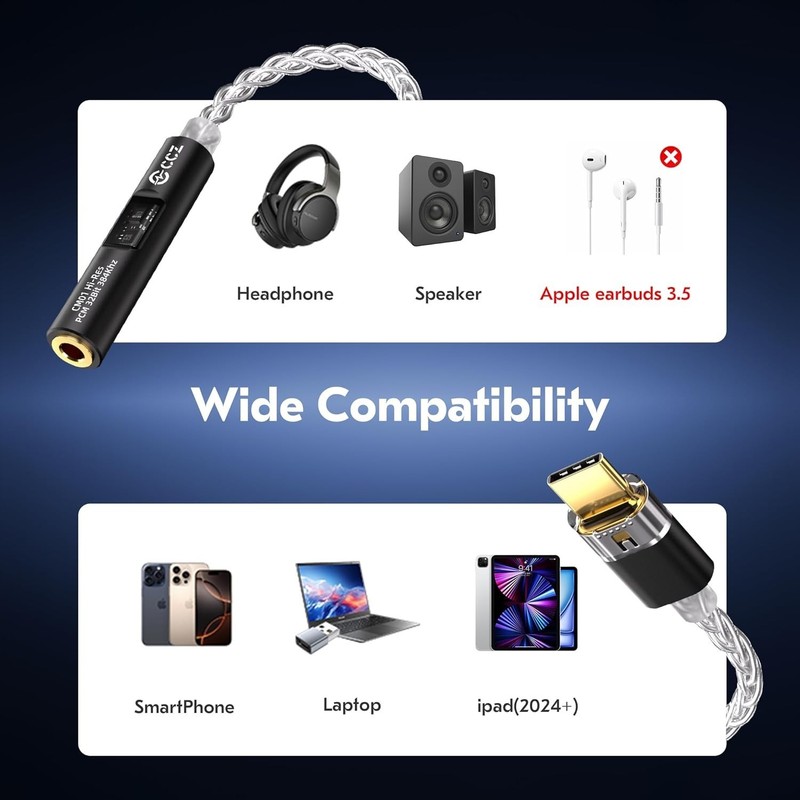 USB C DAC Adapter with Headphone Amplifier for iPhone Android Laptop Tablet 3... gallery
