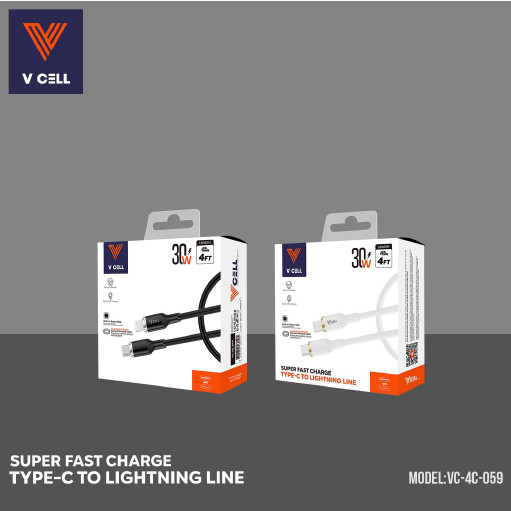 Vcell (Pack of 2 ) 30watt Type USB-C to 8pin Cables (4ft) Fast Charger