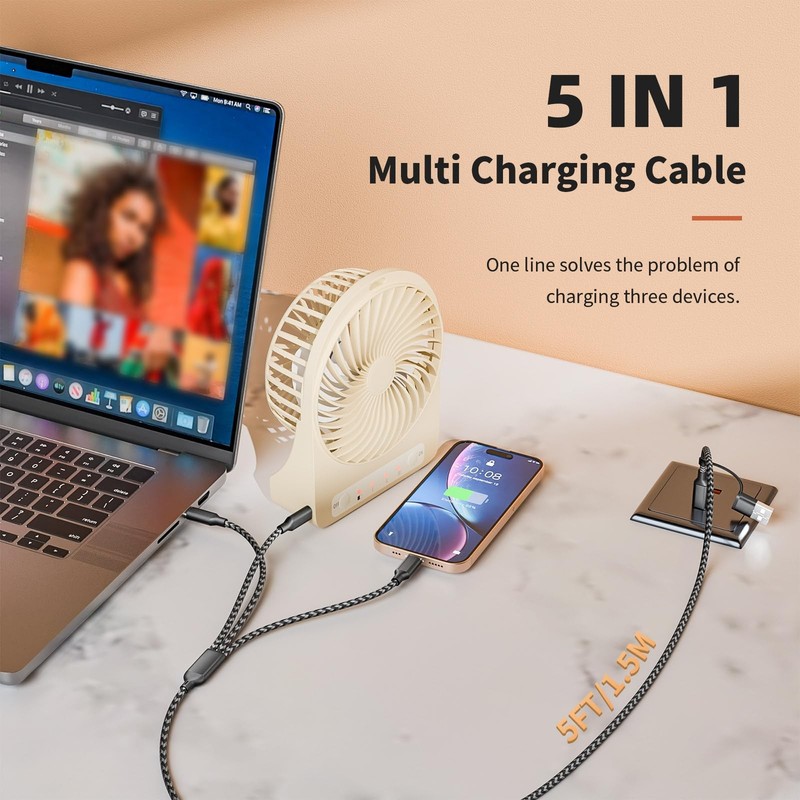 Multi Charging Cable 5 in 1, 2Pack 5FT USB C/A Multi Charger Cable to Type-C/... gallery