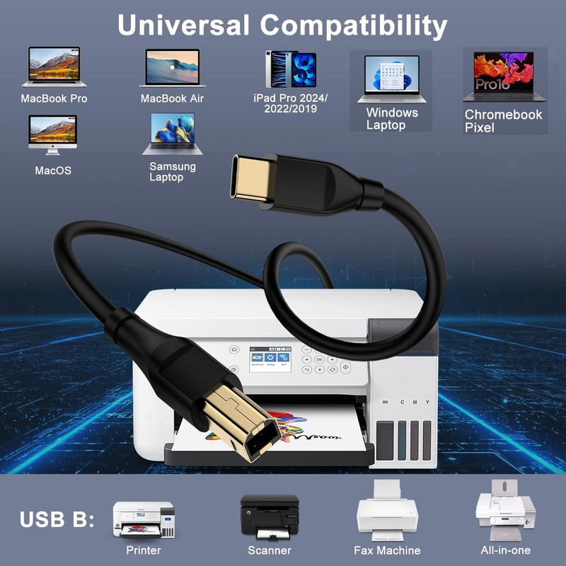 USB C Printer Cable 10 Feet Long USB B to USB C Printer Scanner Cord to Compu... gallery