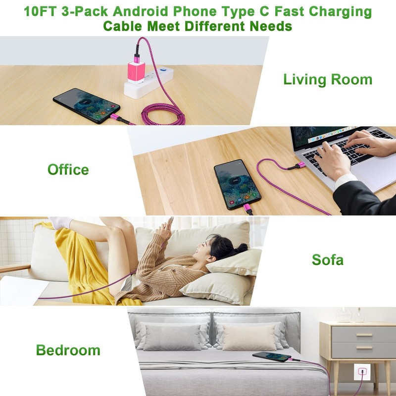 3-Pack 10FT Samsung Fast Charging USB Cable Android Charger for Samsung Galax... gallery