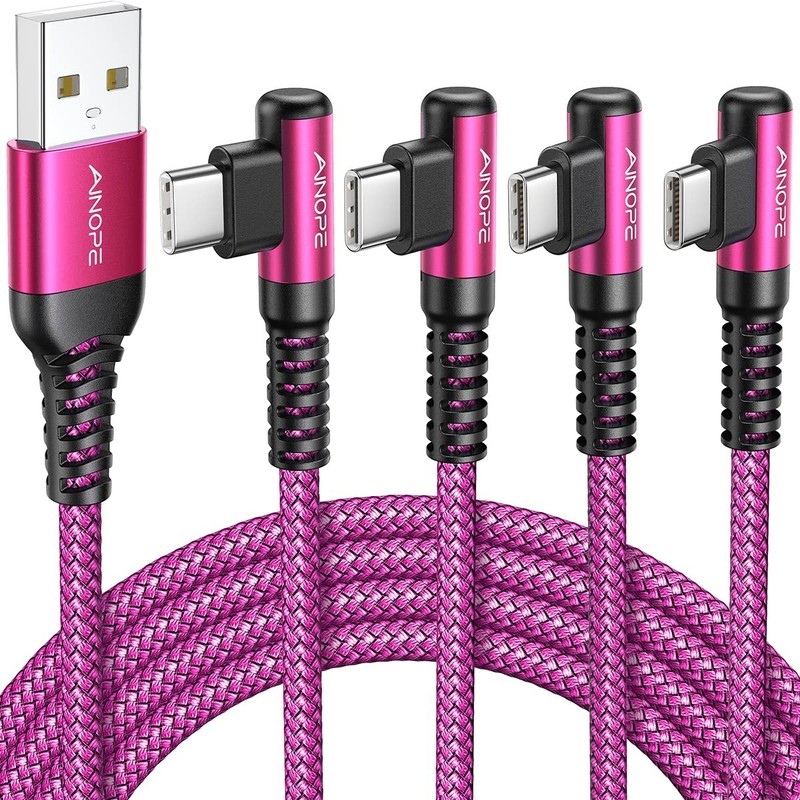 USB C Cable 4-Pack Fast Charging 3.1A Right Angle Nylon Braided 10/6.6/3.3ft Com gallery