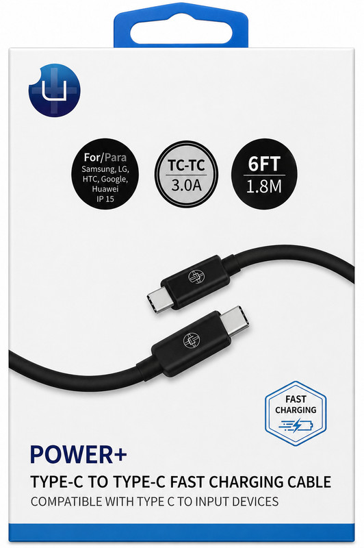 UPLUS 6FT Type-C to Type-C Fast Charging Cable 3A Samsung Google Huawei iPhone 1