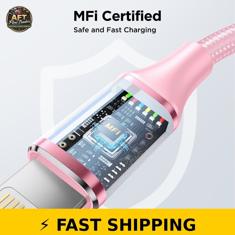 XUDUO 10FT iPhone Charging Cables 3 Pack - Pink gallery