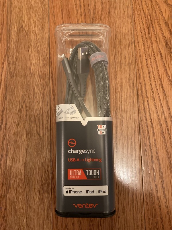 Ventev for Apple (10-Ft) ChargeSync USB-A Alloy Cable – Steel Gray