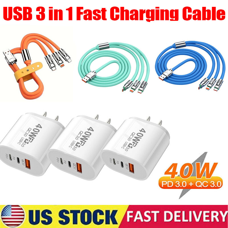 3 in 1 Fast USB Charging Cable Universal Multi Function Cell Phone Charger Cord