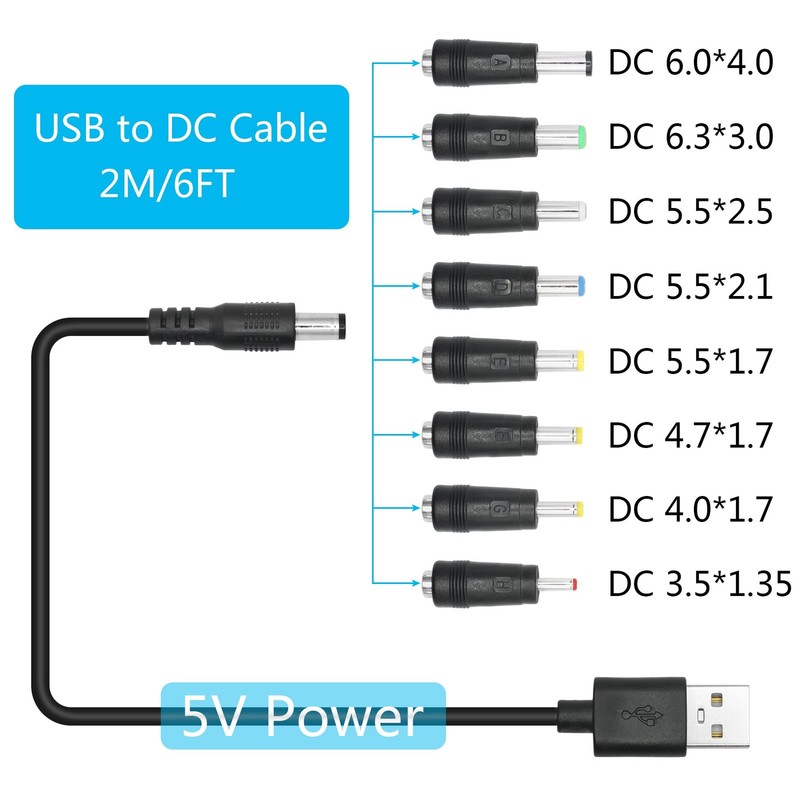 USB To DC 5.5x2.1mm Power Cord 2M/6FT 5V A Male To DC 5521 Plug 8 Connector gallery