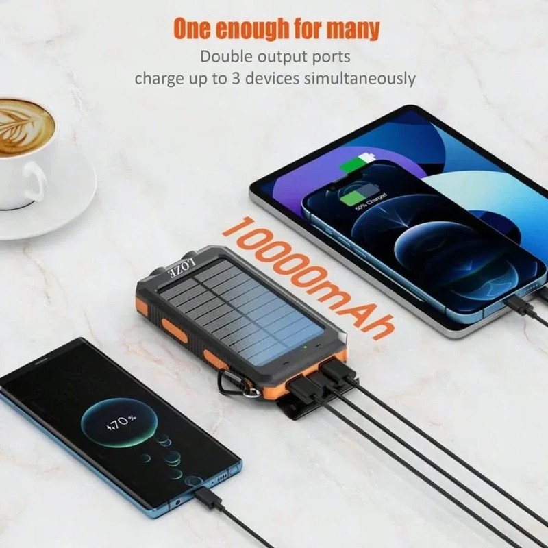 10000mAh Solar Power Bank Dual USB & USB-C Output Charger For Outdoor Adventures gallery
