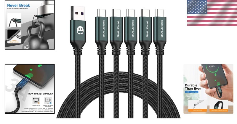 Braided Fast Charging Cable 5-Pack 3FT for LG G7 G6 G5 Green gallery