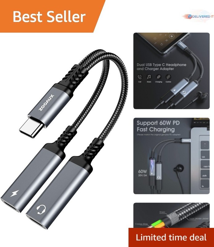 USB C Splitter & Charger Adapter: 60W Fast Charging & HIFI Audio for Smartphones