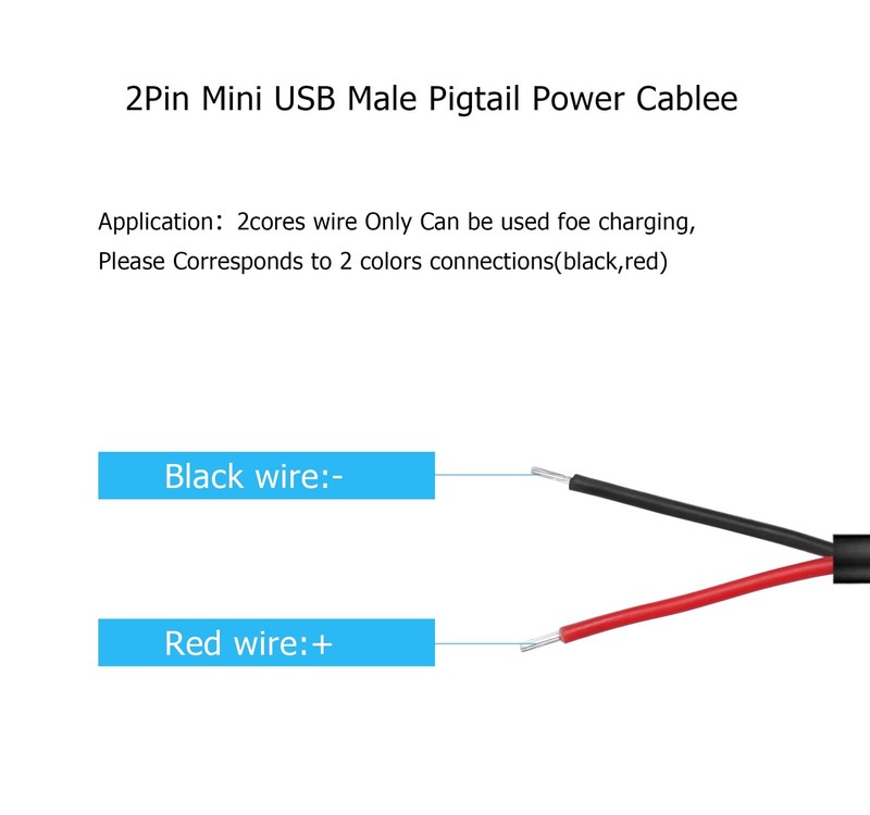 1M USB Male Pigtail Power Cable Mini To 2 Pin 5V 3A DIY Replacement gallery