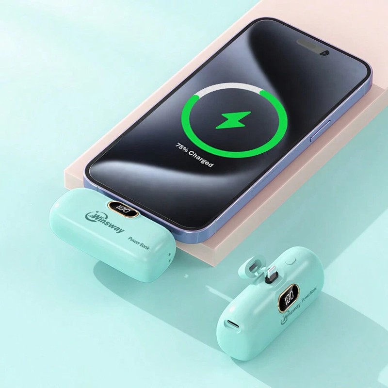 5000mAh Mini Portable Charger with Built-In Cable – Compact USB Power Bank