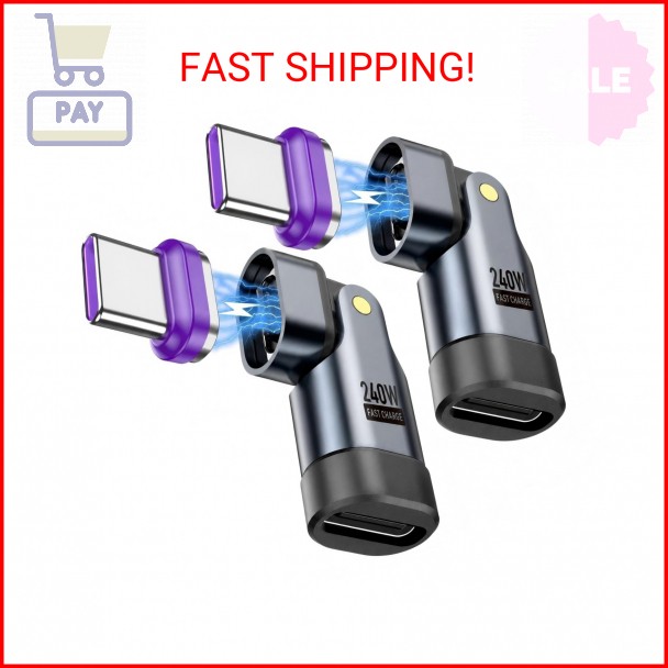 USB C Magnetic Adapter (2 Pack) USB Type C 180° Rotation Adapter 16PIN PD 240W R