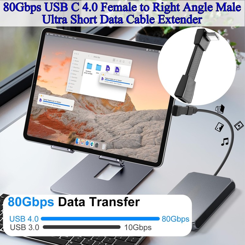 2 Inch 51mm PD240W USB C 4.0 Fast Charge Ultra Short Cable 90 Angle 80Gbps gallery