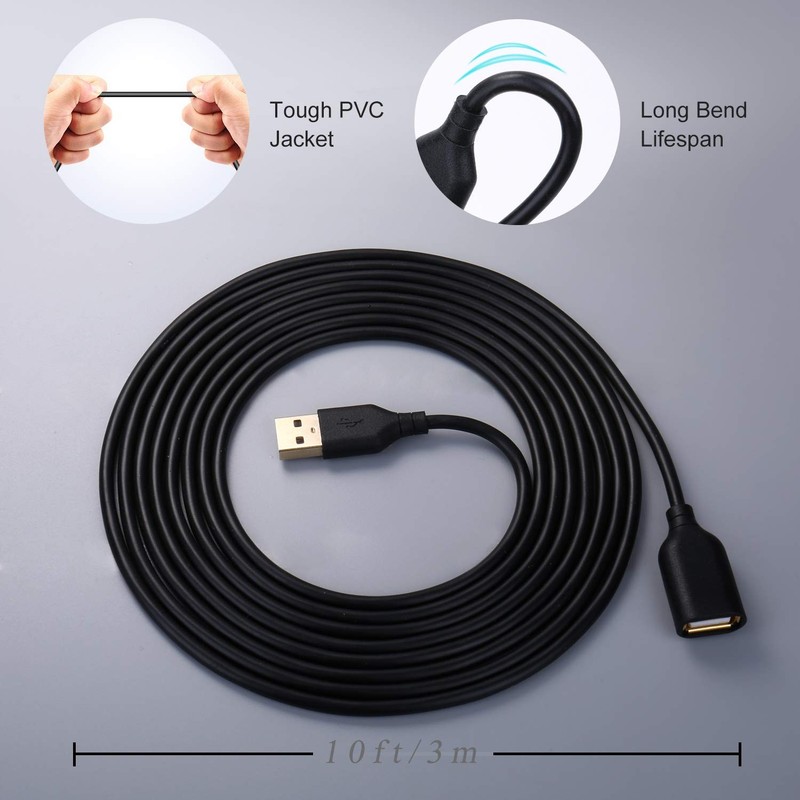 USB Extension Cable 10FT 2-Pack, Type A Male to Female, Data Transfer & Charging gallery