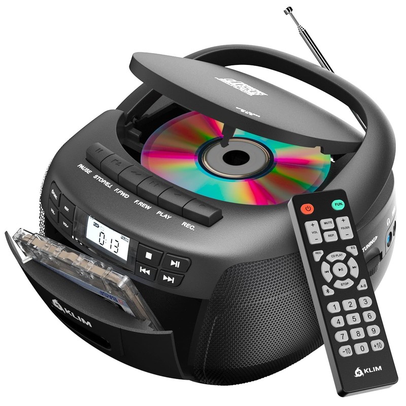 KLIM CD + Cassette Tape Player, Bluetooth CD Boombox, AM/FM Radio, Stereo Sou…