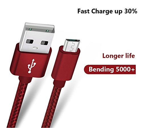 2-Pack 4ft Red Micro USB Cable Nylon Braided Android Charger High Speed Cord gallery
